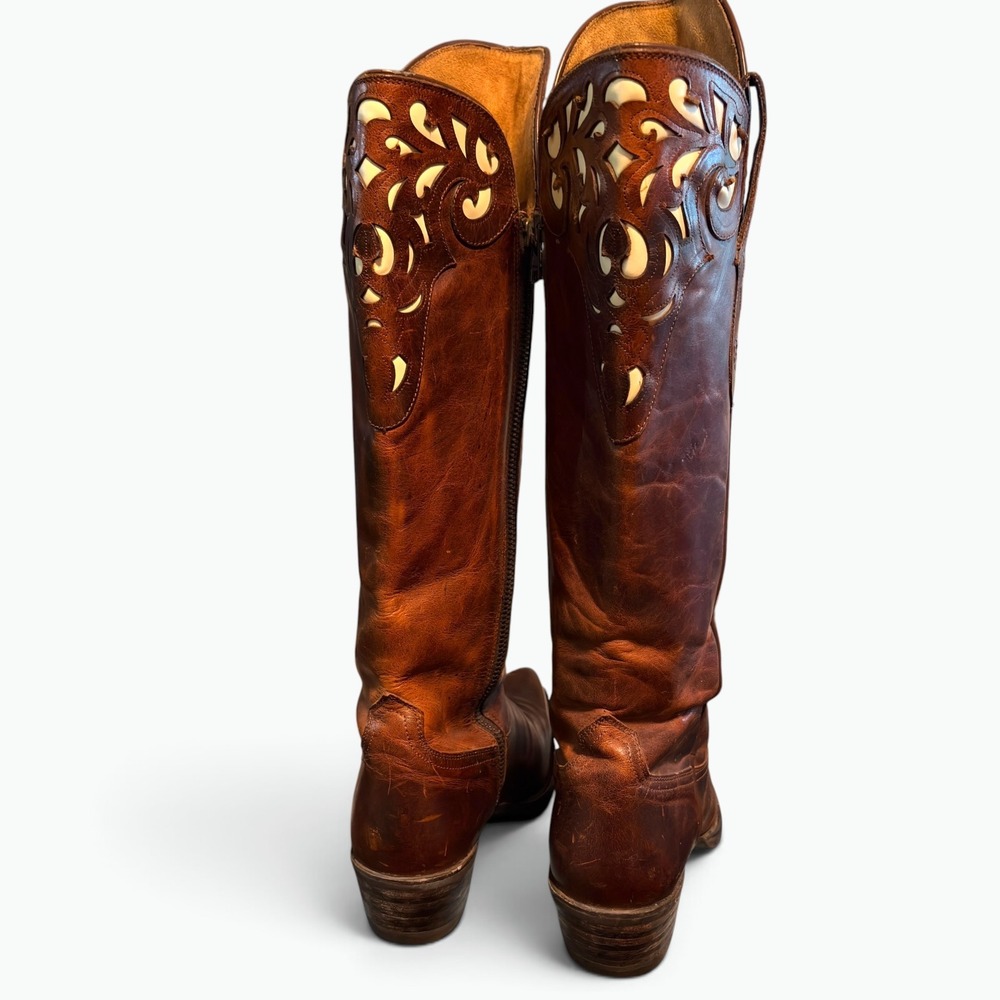 Ariat Womens Brown Leather Filigree Cutout Tall Over Knee Western Boots Size 9B - Picture 5 of 13